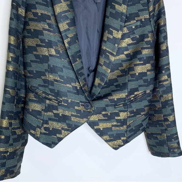 Smythe Anytime Blazer (Sz 6) Camo Jacquard Metallic Green Black Gold - Picture 9 of 16
